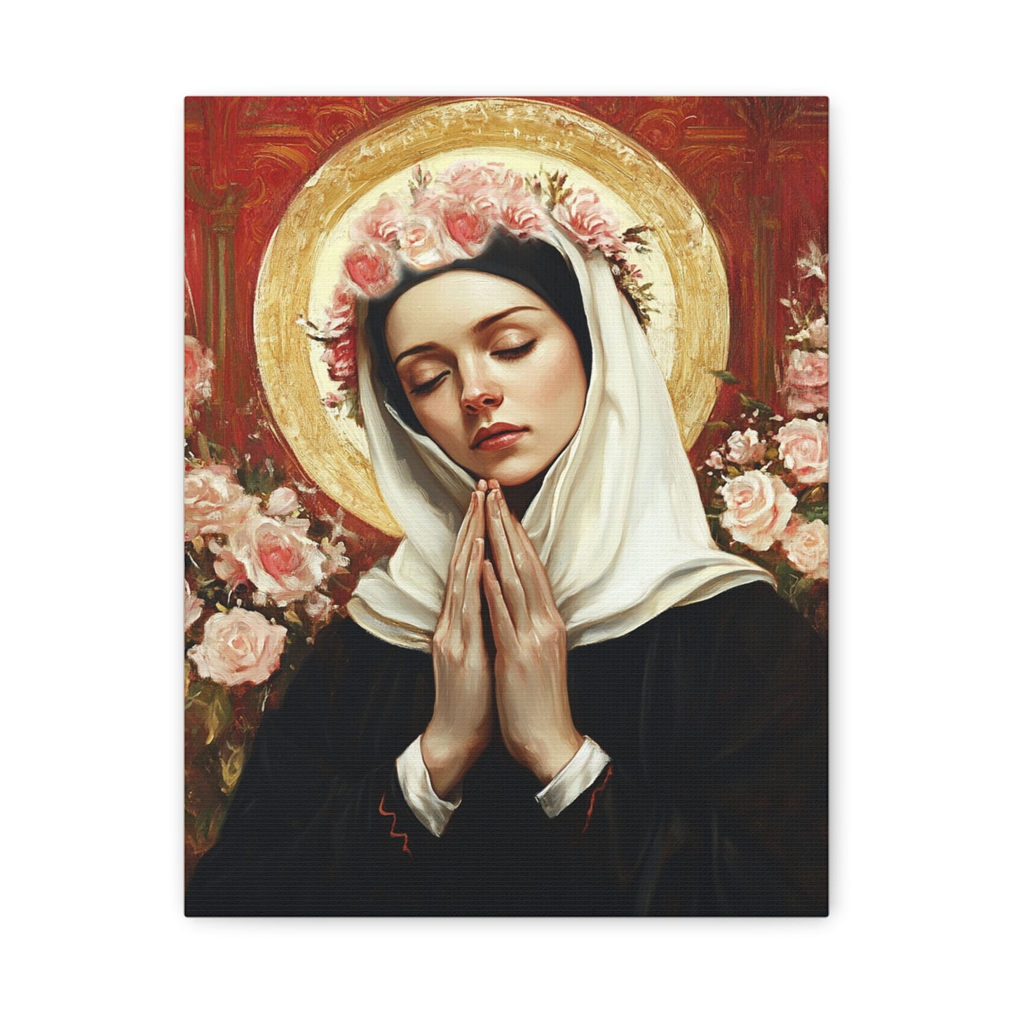 Ready To Hang - St. Rose of Lima Roses Catholic Canvas Wall Art, Christian Decor
