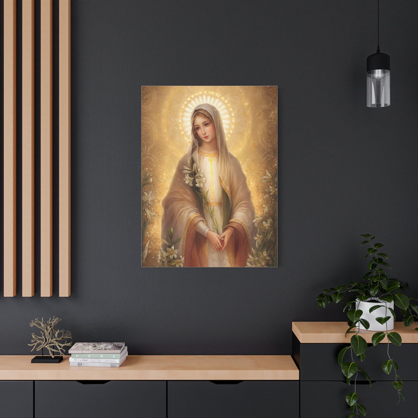 Ready to Hang - Mother Mary Our Lady of the Lilies Catholic Canvas Wall Art, Christian Decor