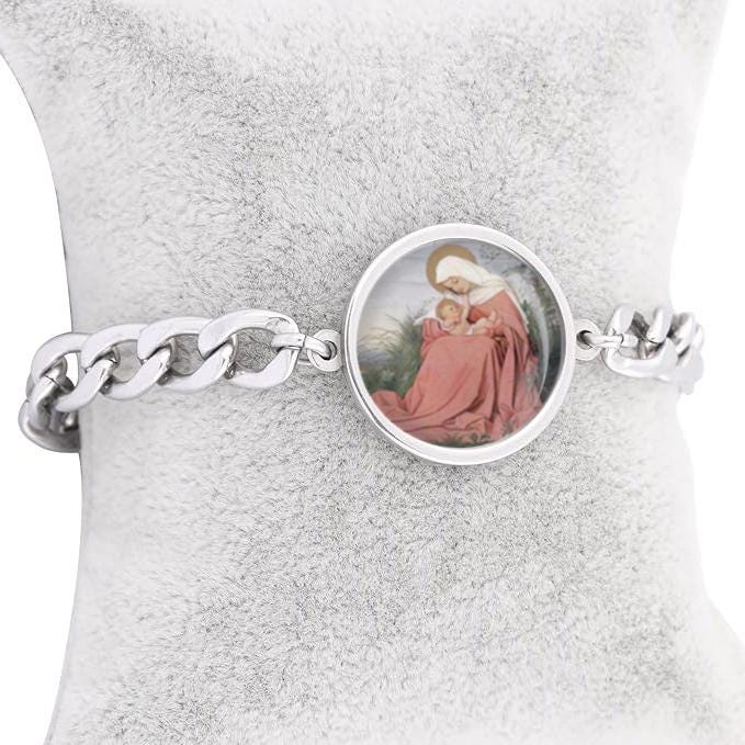 Our Lady Joy Curb Bracelet Gold or Silver tone Religious Jewelry Simple Chain