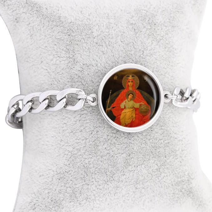 Our Lady Derzhavnaya Curb Bracelet Gold or Silver tone Religious Jewelry Simple Chain