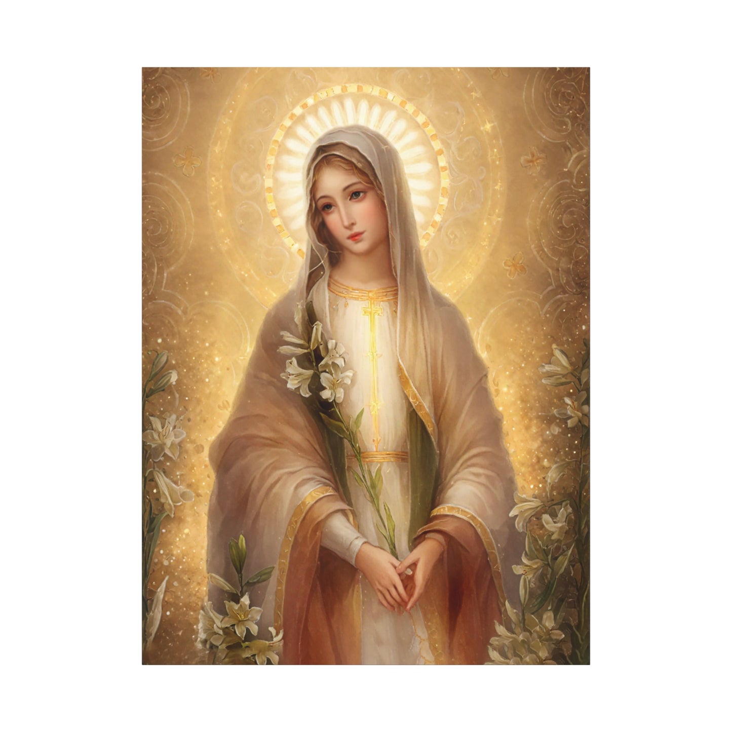 Ready to Hang - Mother Mary Our Lady of the Lilies Catholic Canvas Wall Art, Christian Decor