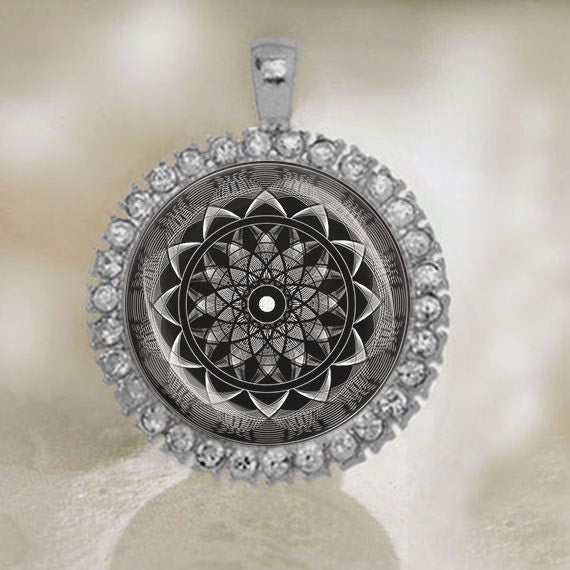 Mandala Sacred Geometry Medal. Black and White / Blue Flower of Life Pendant