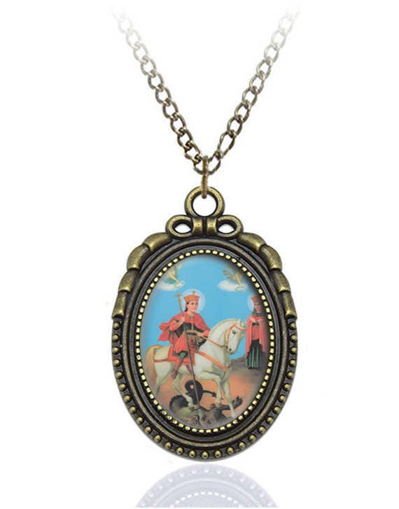 St Abadir Catholic Necklace Bronze Medal w Chain Oval Pendant