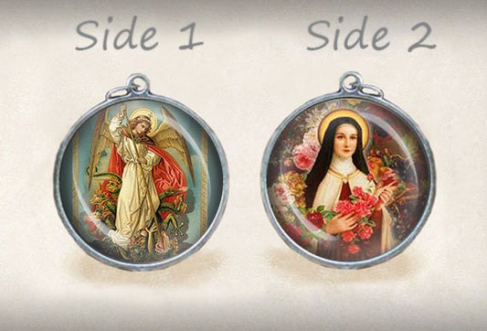 Saint Therese of Lisieux The Little Flower, St Michael the Archangel  Medal Catholic Protection Pendant