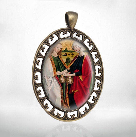 Pregnant Mary Visiting Cousin Elizabeth Catholic Medal Pendant Jewelry