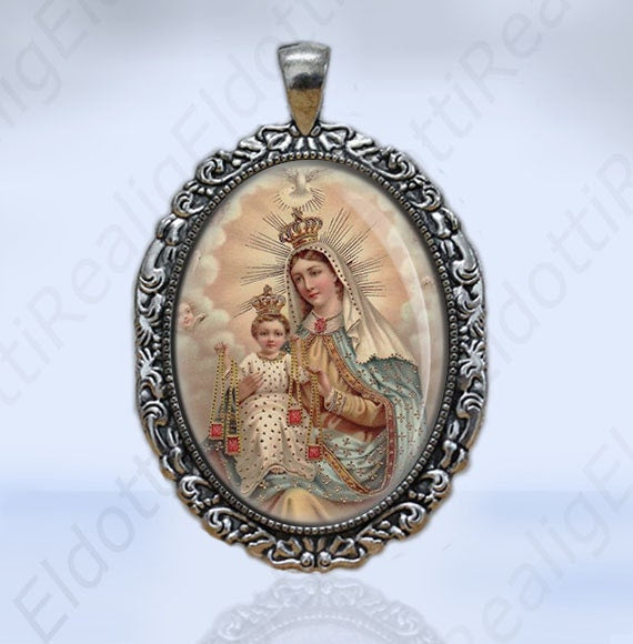 Our Lady of Mount Carmel Catholic Dove Ghost Christian Medal Pendant Religious Jewelry