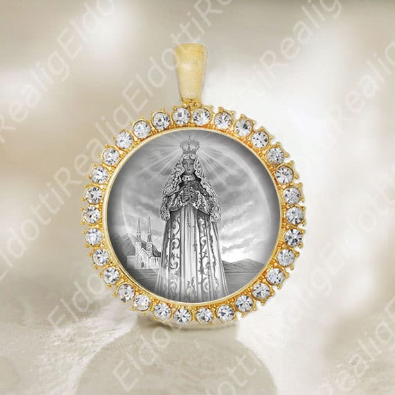 The Virgin of the Valley Catholic Medal Black and White Mary del Valle Pendant.