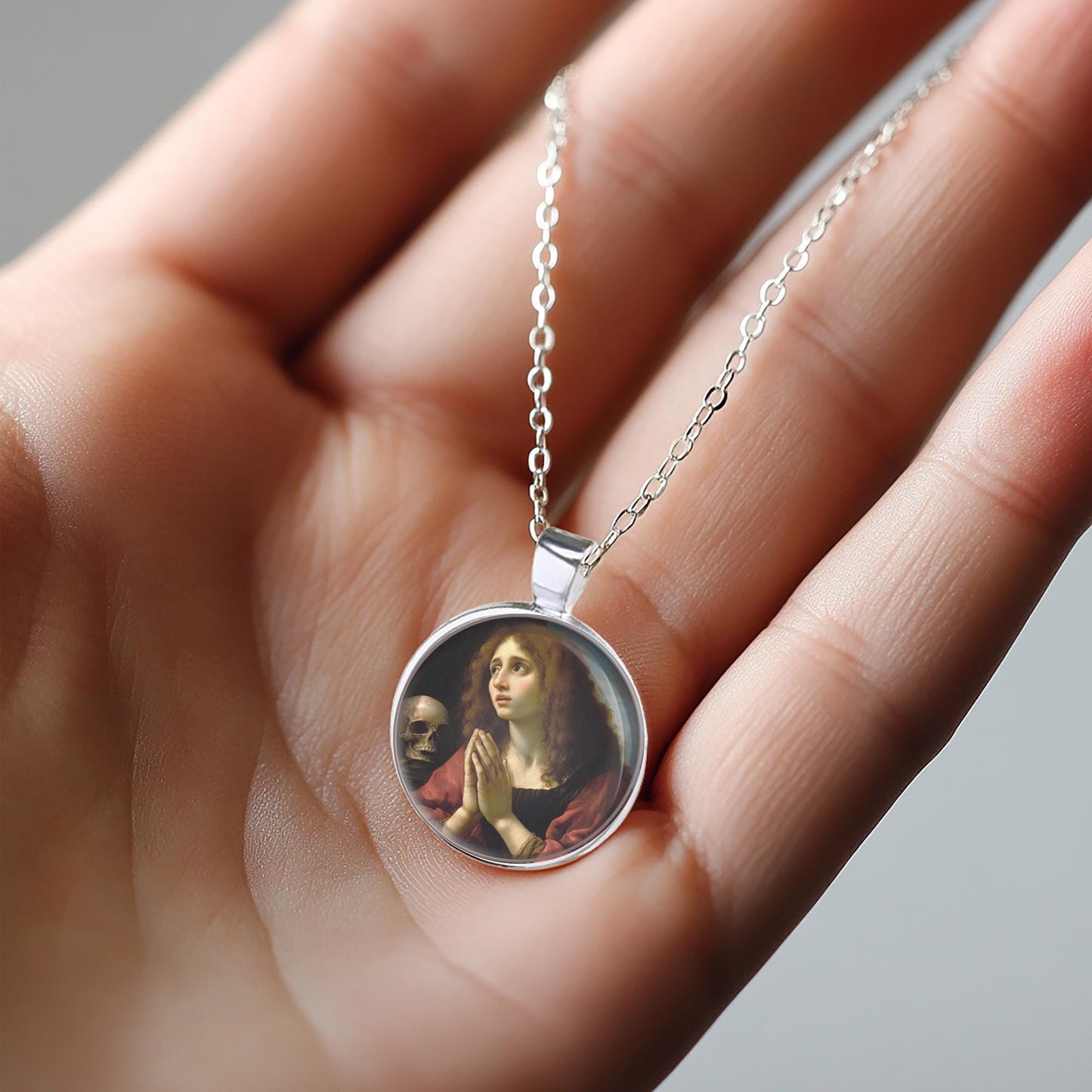 Saint Mary Magdalene in Praying Sorrows Necklace Pendant Medal Religious