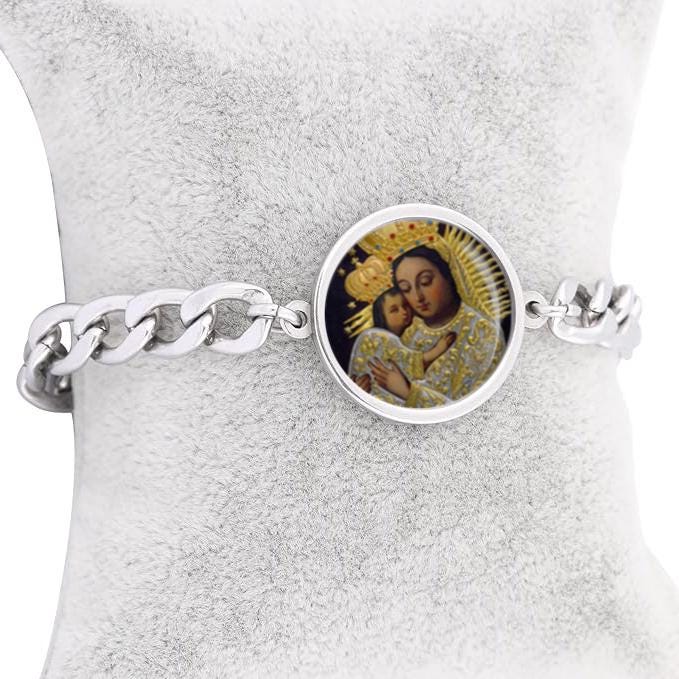 Our Lady Consolation In Gorka Duchowna, Poland Curb Bracelet Gold or Silver tone Religious Jewelry Simple Chain