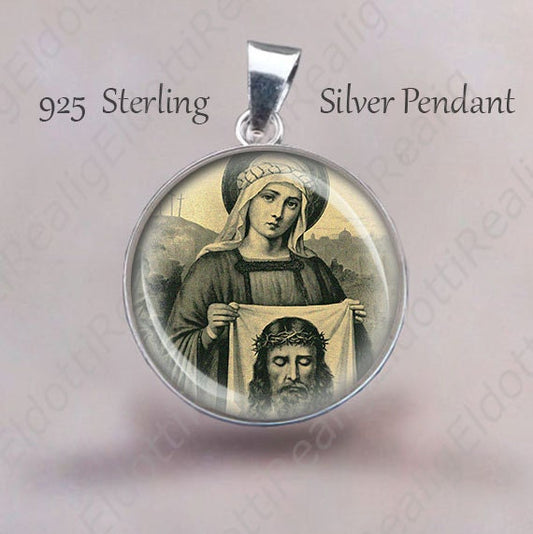 The Veil Of Veronica Silver Medal. Jesus Holy Face St Veronica 925 Sterling Silver Religious Christian Pendant for Necklace Jewelry