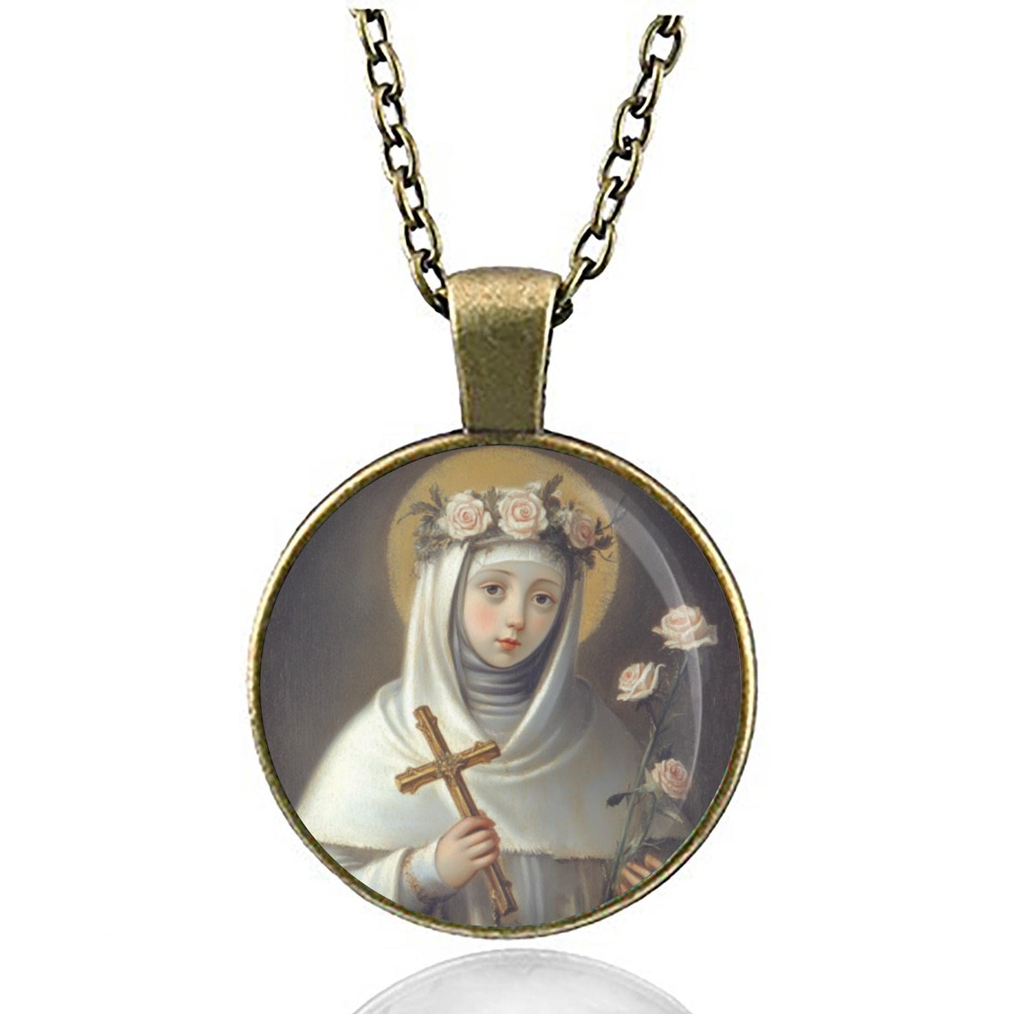 St. Rose of Lima Catholic Medal. Pendant Necklace