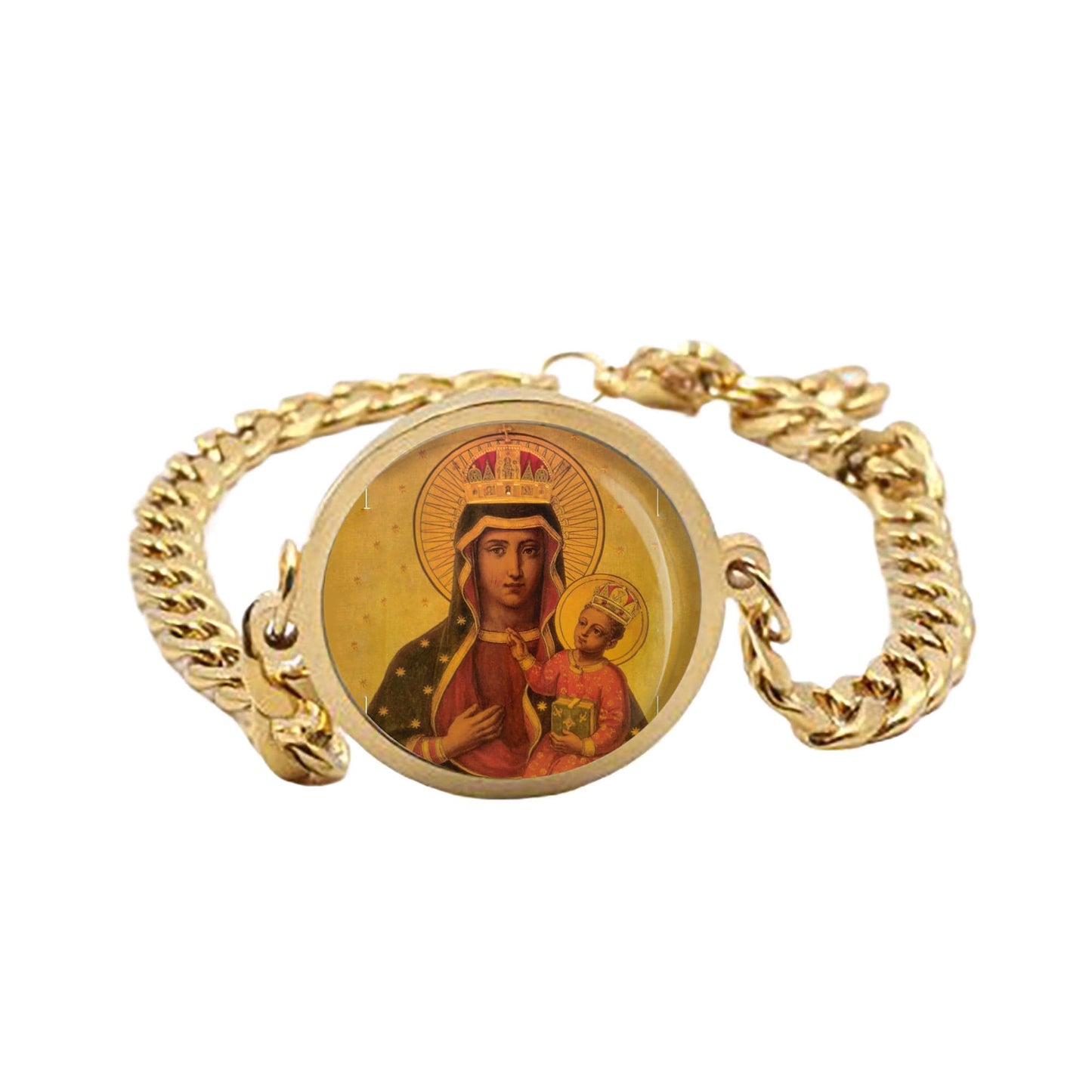 Our Lady Hungary Curb Bracelet Gold or Silver tone Religious Jewelry Simple Chain