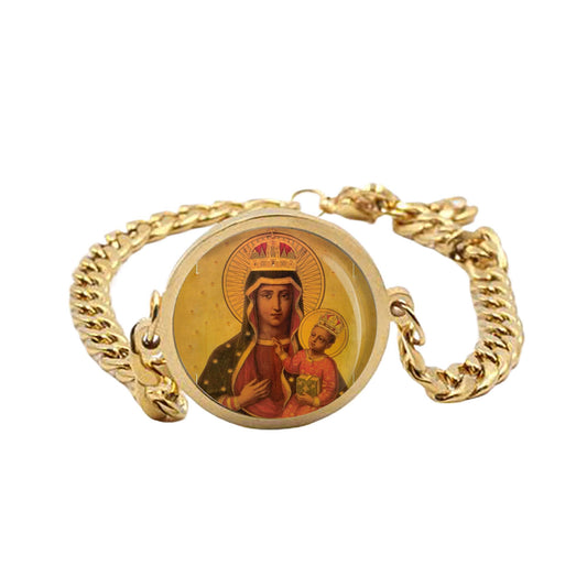 Our Lady Hungary Curb Bracelet Gold or Silver tone Religious Jewelry Simple Chain