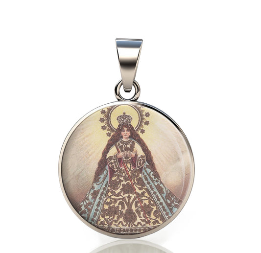 Our Lady Antipolo Peace Catholic Mary 925 Sterling Silver Round Pendant Christian Religious Medal Small 20mm