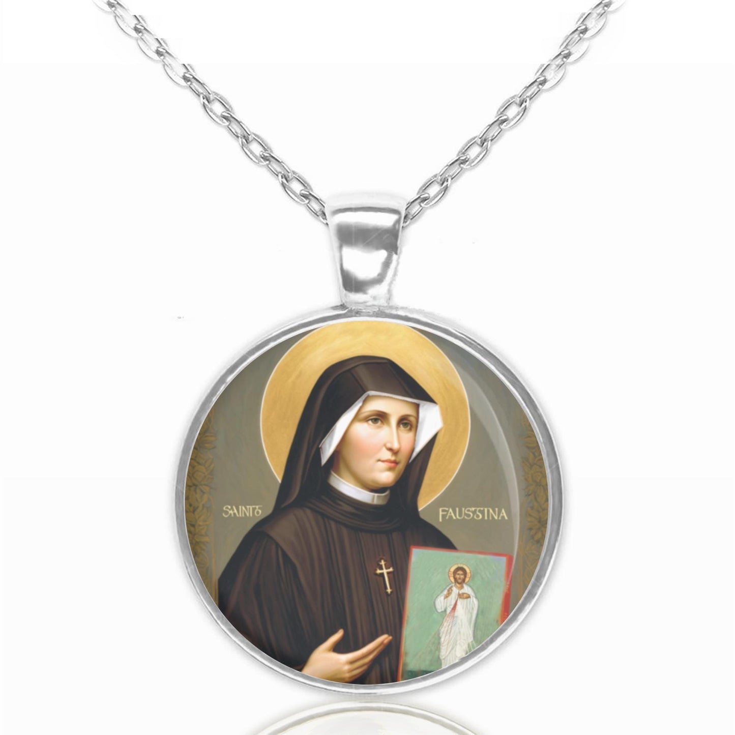 St Faustina Kowalska Medal Necklace Saint of the Blessed Sacrament Pendant