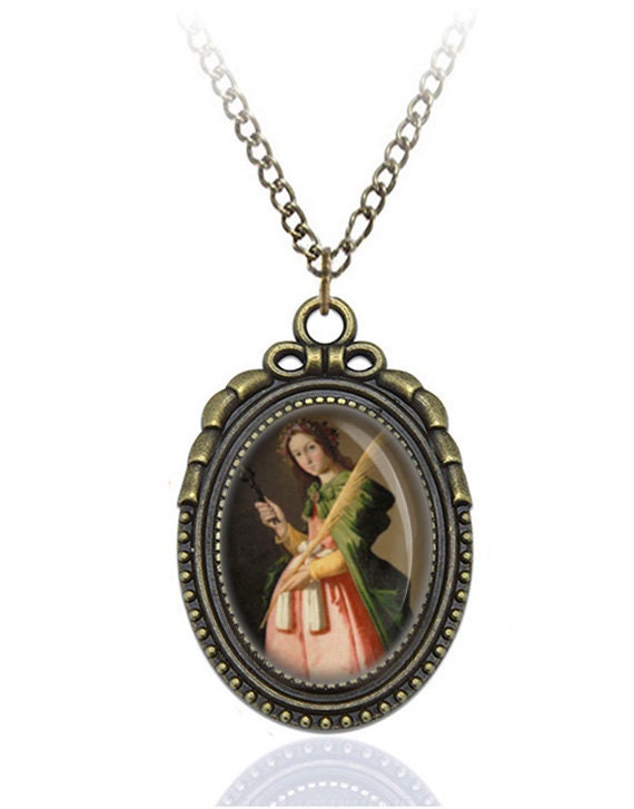 Saint Apollonia Orthodox Necklace Bronze Medal w Chain Oval Pendant Saint
