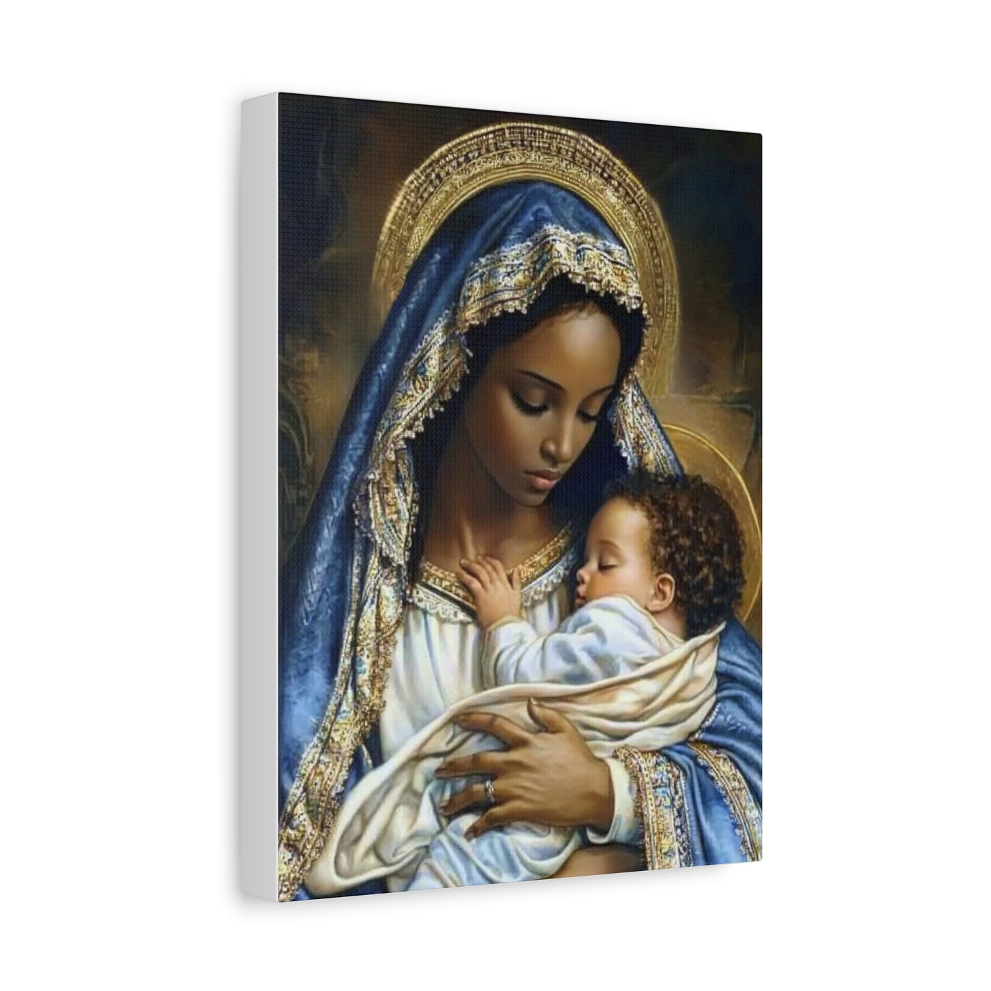 Black Mary African Mother with Baby Jesus Catholic Canvas Wall Art, Christian Decor