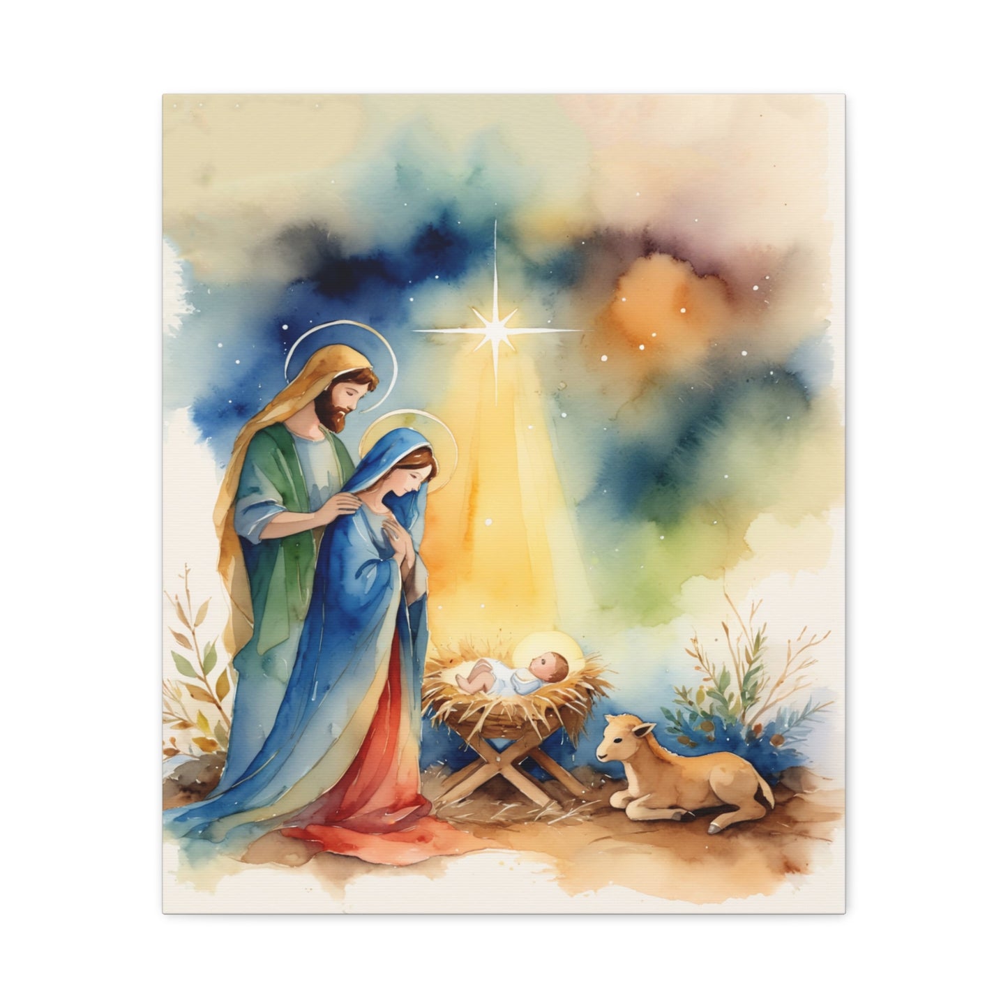 Nativity Scene Holy Family Canvas Wall Art, Christian Decor