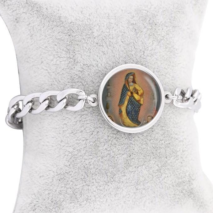 Our Lady Miracles Curb Bracelet Gold or Silver tone Religious Jewelry Simple Chain