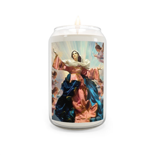Our Lady of Assumption Mary Catholic Serenity Scented Candle, 13.75oz | Relaxation Gift, Home Decor, Calm Atmosphere, Religious Decor
