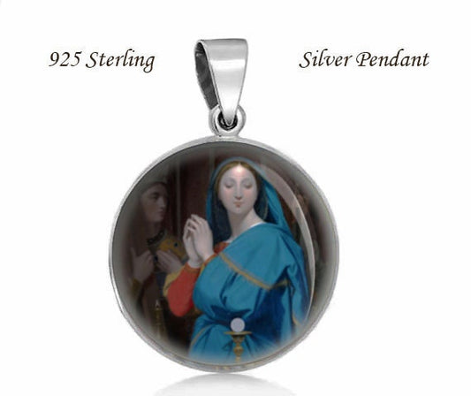 Our Lady of the Blessed Sacrament 925 Sterling Silver Round Pendant Virgin Mary Medal