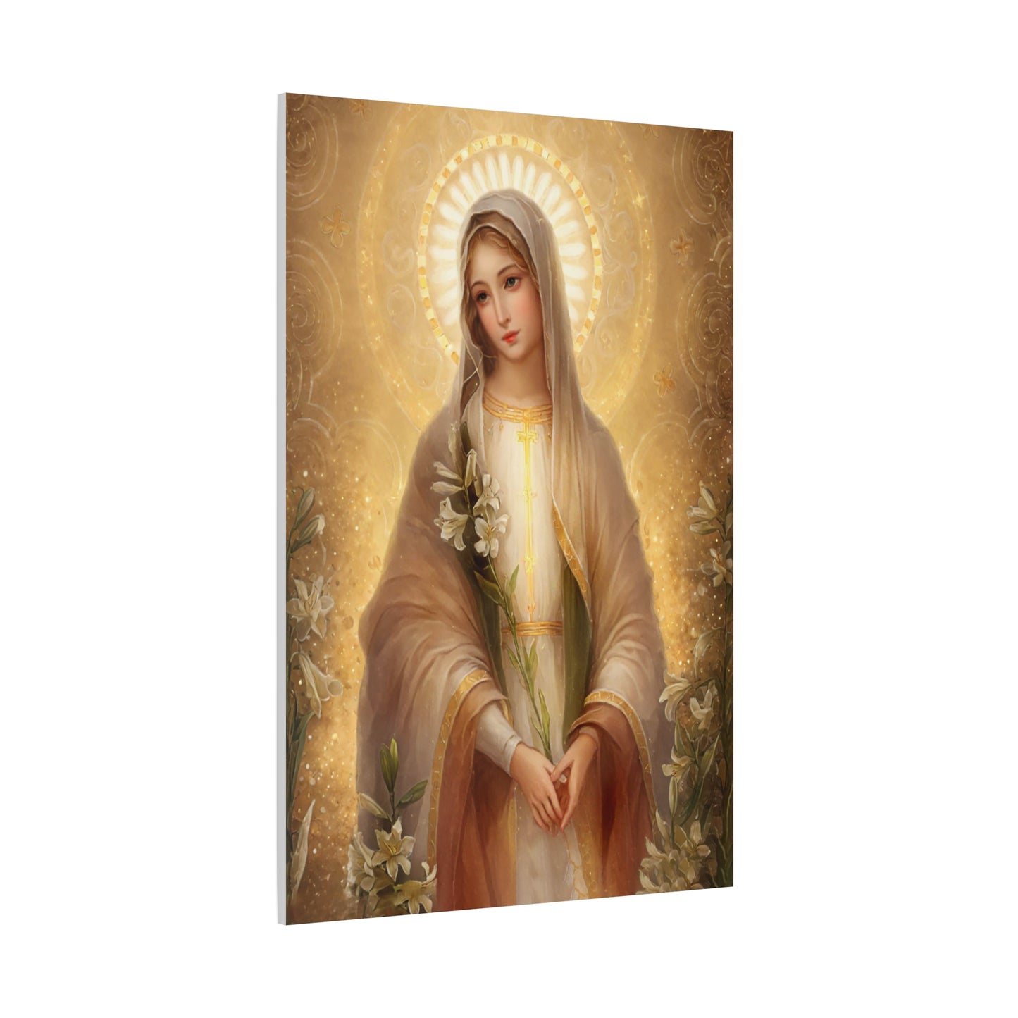 Ready to Hang - Mother Mary Our Lady of the Lilies Catholic Canvas Wall Art, Christian Decor