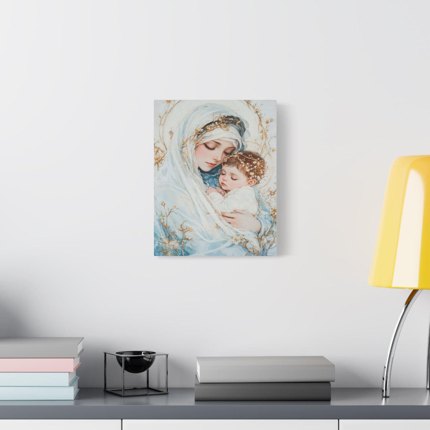 Holy Mother with Baby Jesus Catholic Canvas Wall Art, Christian Decor