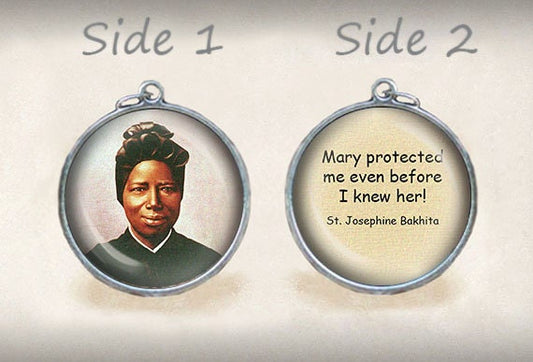 St. Josephine Bakhita Quote Mary protected me Catholic Medal. Religious Christian Pendant / Charm Double Sided.