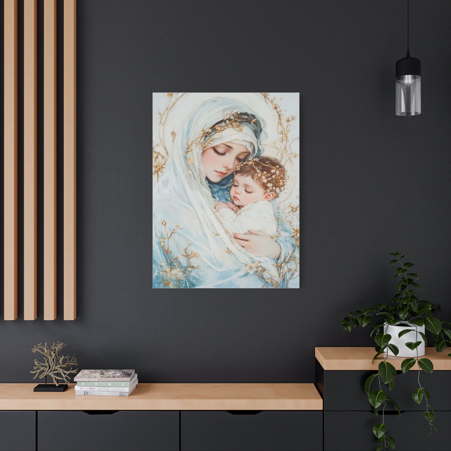 Holy Mother with Baby Jesus Catholic Canvas Wall Art, Christian Decor