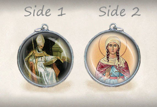 St. Isidore of Seville and St. Genevieve Catholic Medal Religious Christian Two Sided 1 Inches Pendant Round