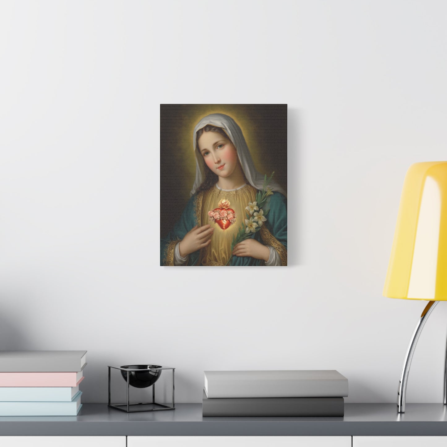 Immaculate Heart Mary Catholic Canvas Wall Art, Christian Decor