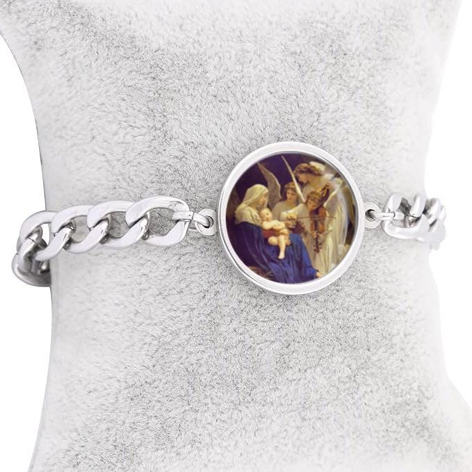Our Lady Song Of The Angels Curb Bracelet Gold or Silver tone Religious Jewelry Simple Chain