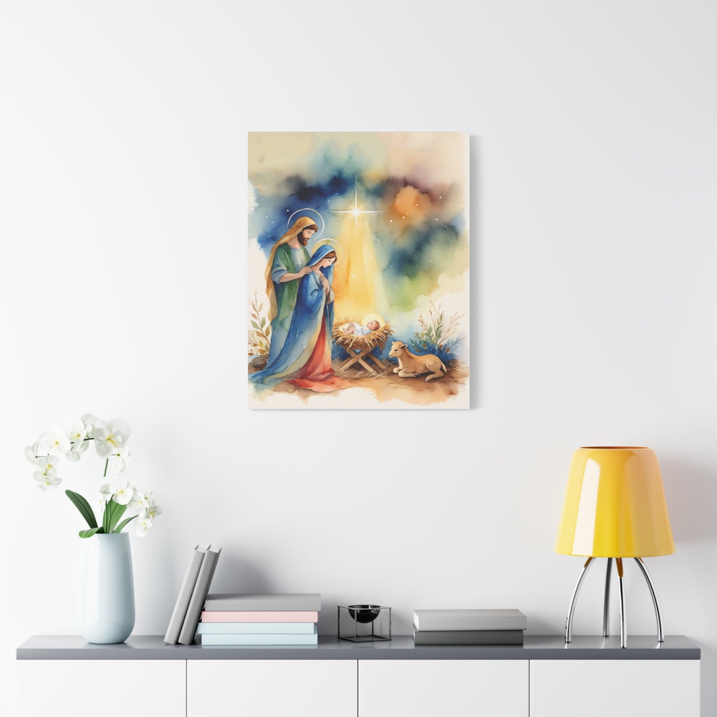 Nativity Scene Holy Family Canvas Wall Art, Christian Decor