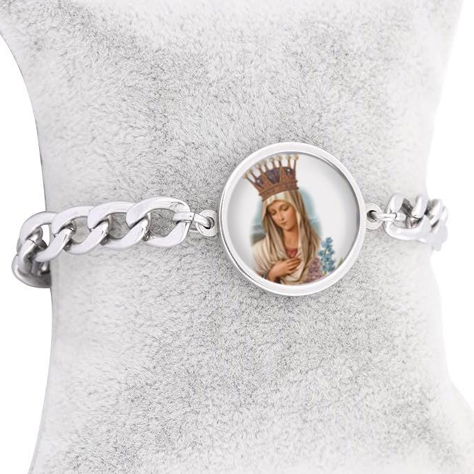 Our Lady Prayer Curb Bracelet Gold or Silver tone Religious Jewelry Simple Chain