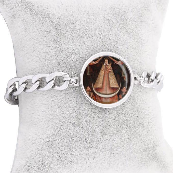 Our Lady Copacabana Curb Bracelet Gold or Silver tone Religious Jewelry Simple Chain