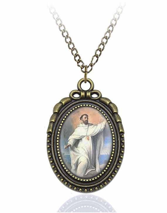 St Pedro Armengol Catholic Necklace Bronze Medal w Chain Oval Pendant Saint
