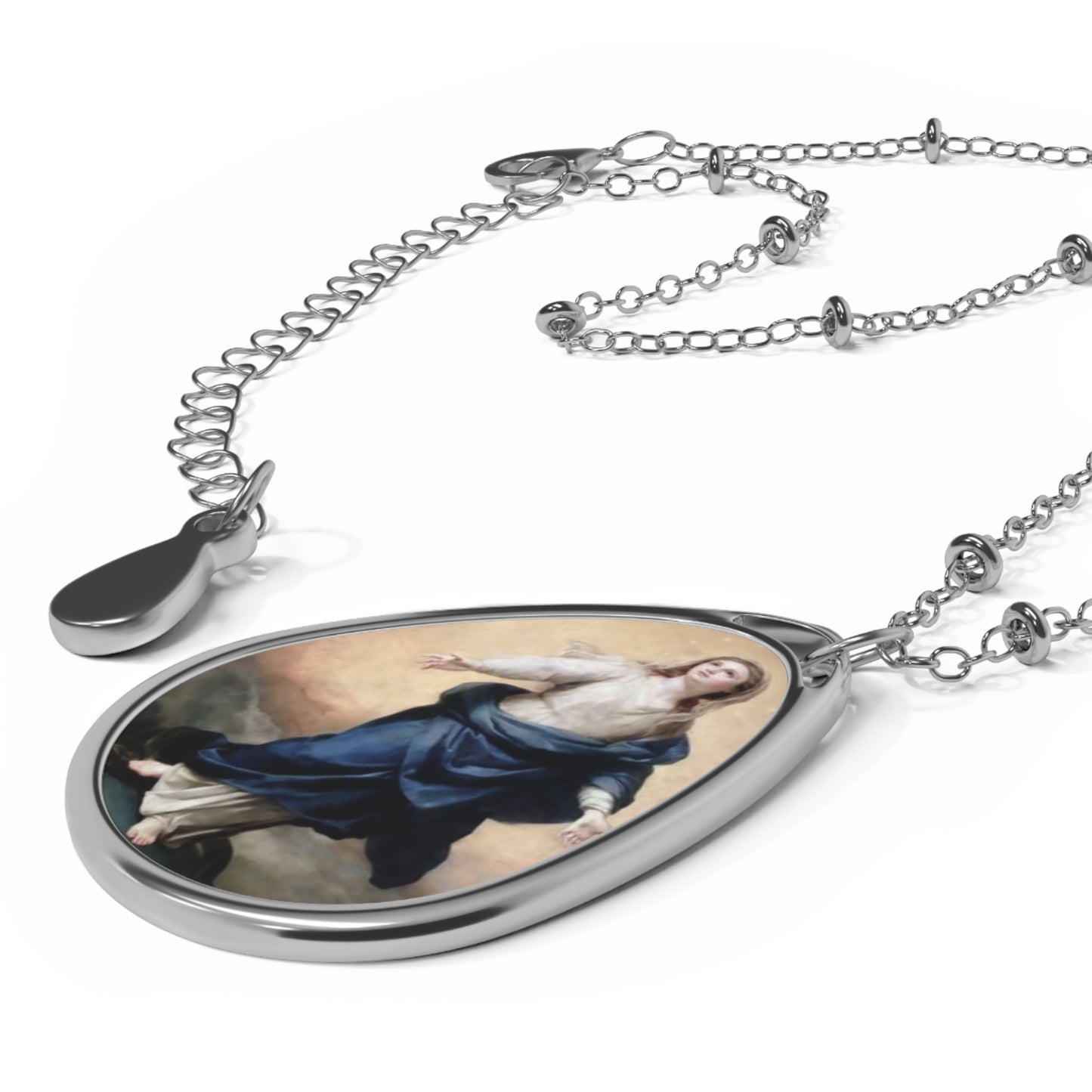 Religious Necklace, Catholic Jewelry, Mary Immaculate Conception Medal Pendant, Our Lady Necklace, Silver Tone Drop Necklace, Religious Gift
