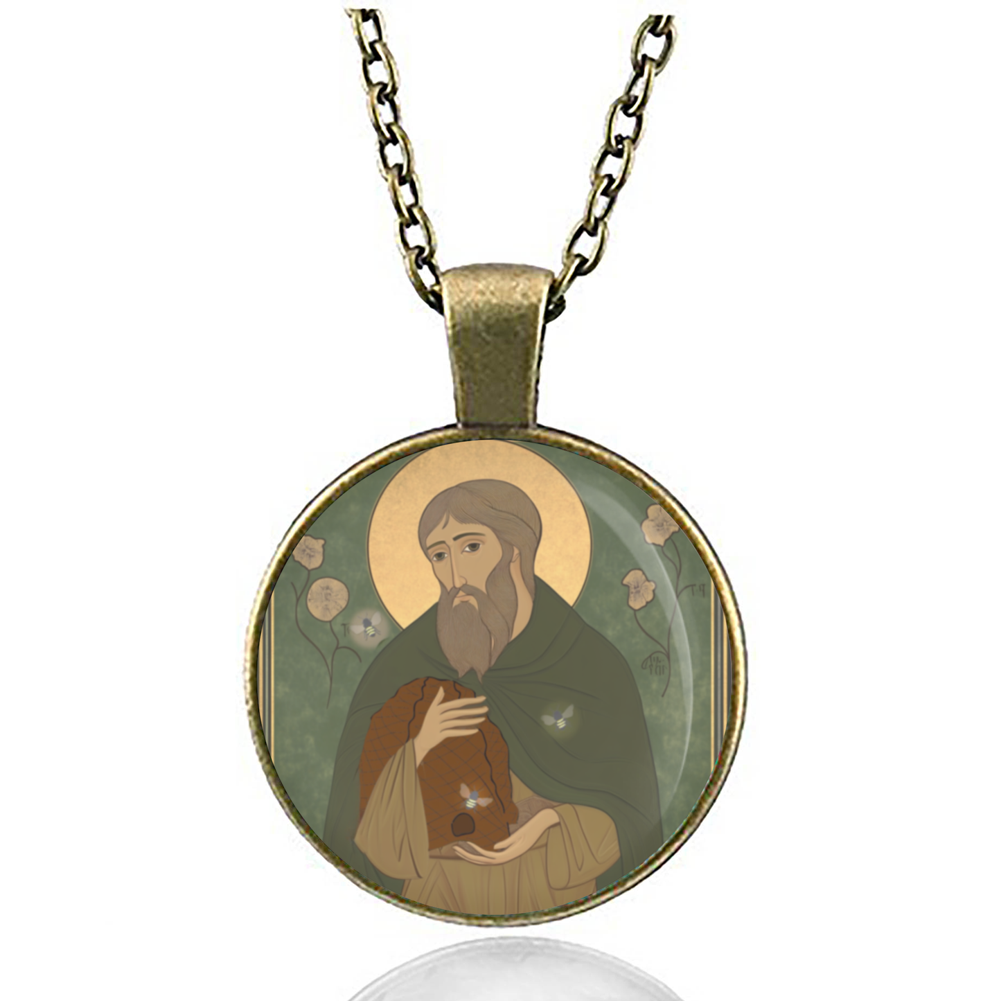 St. Modomnoc Patron Of Bees Necklace Catholic Saint Pendant Medal image 4