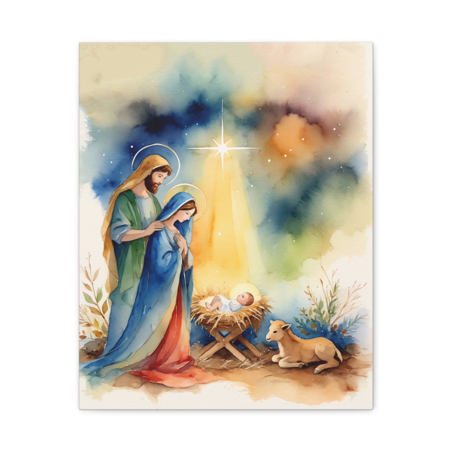 Nativity Scene Holy Family Canvas Wall Art, Christian Decor