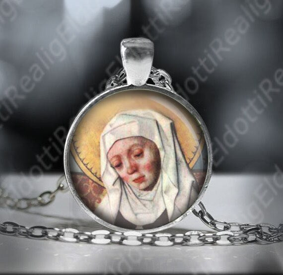 St BRIDGET of Sweden Catholic Necklace. Patron Saint Pendant. Religious Christian Medal. Catholic Pendant