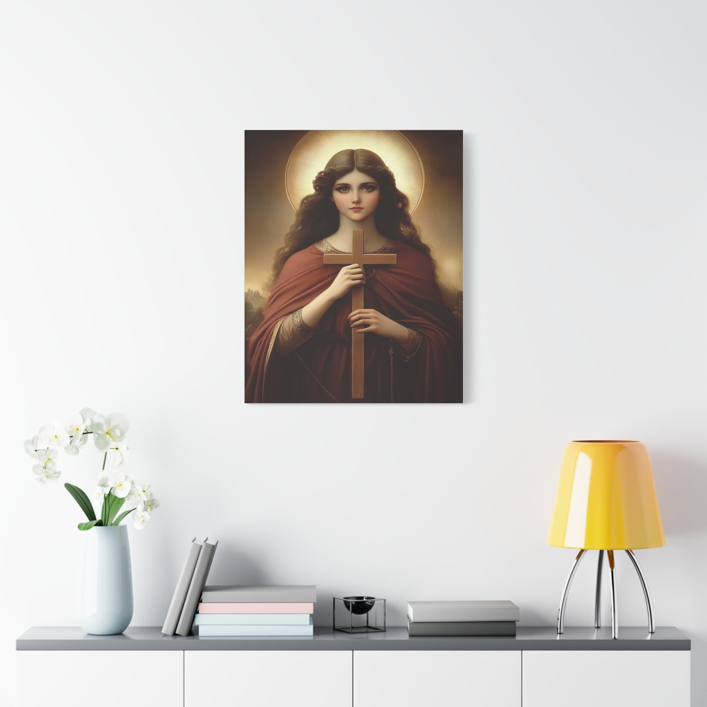 St. Helena and the True Cross Catholic Canvas Wall Art, Christian Decor