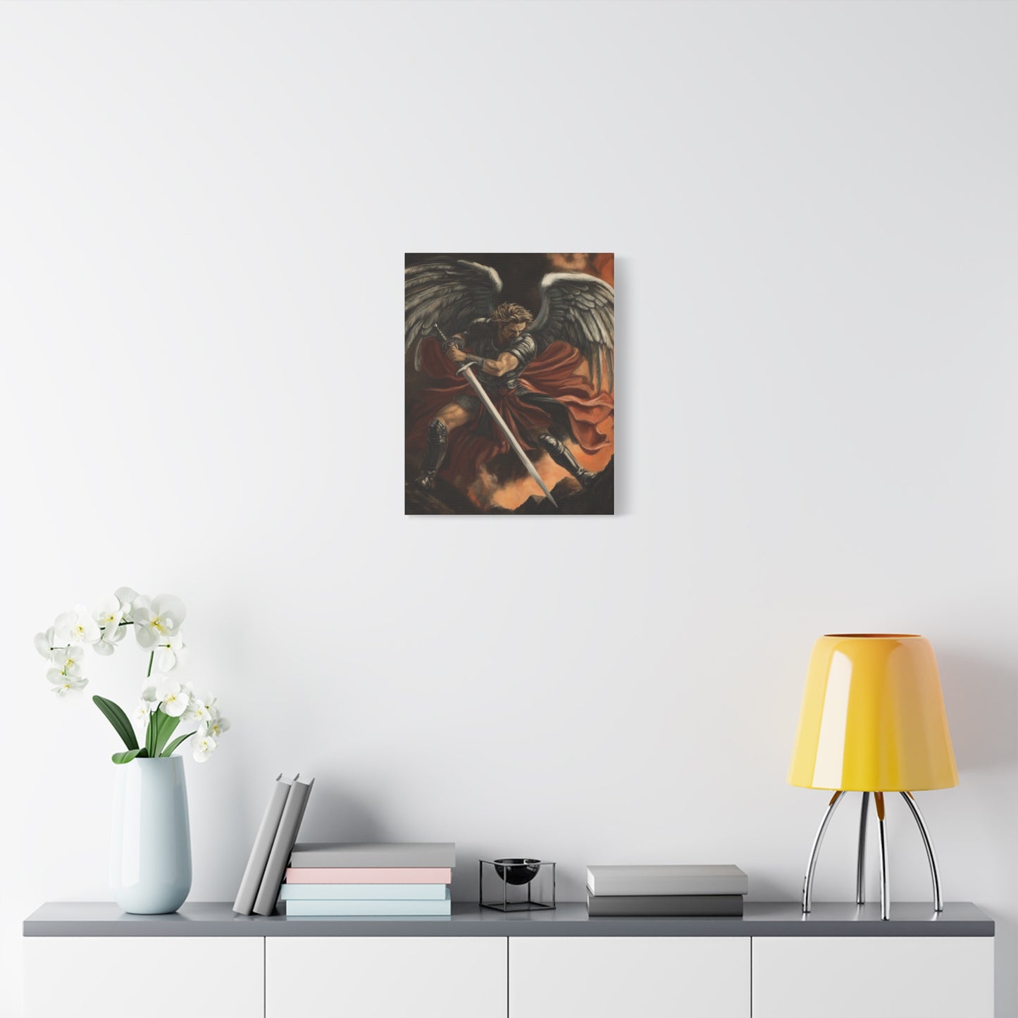 Archangel Michael fights evil Canvas Print, Catholic Decor Wall, Gift Religious Christian