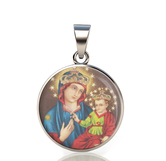 Our Lady Consolation 925 Sterling Silver Round Pendant Christian Religious Medal Small 20mm