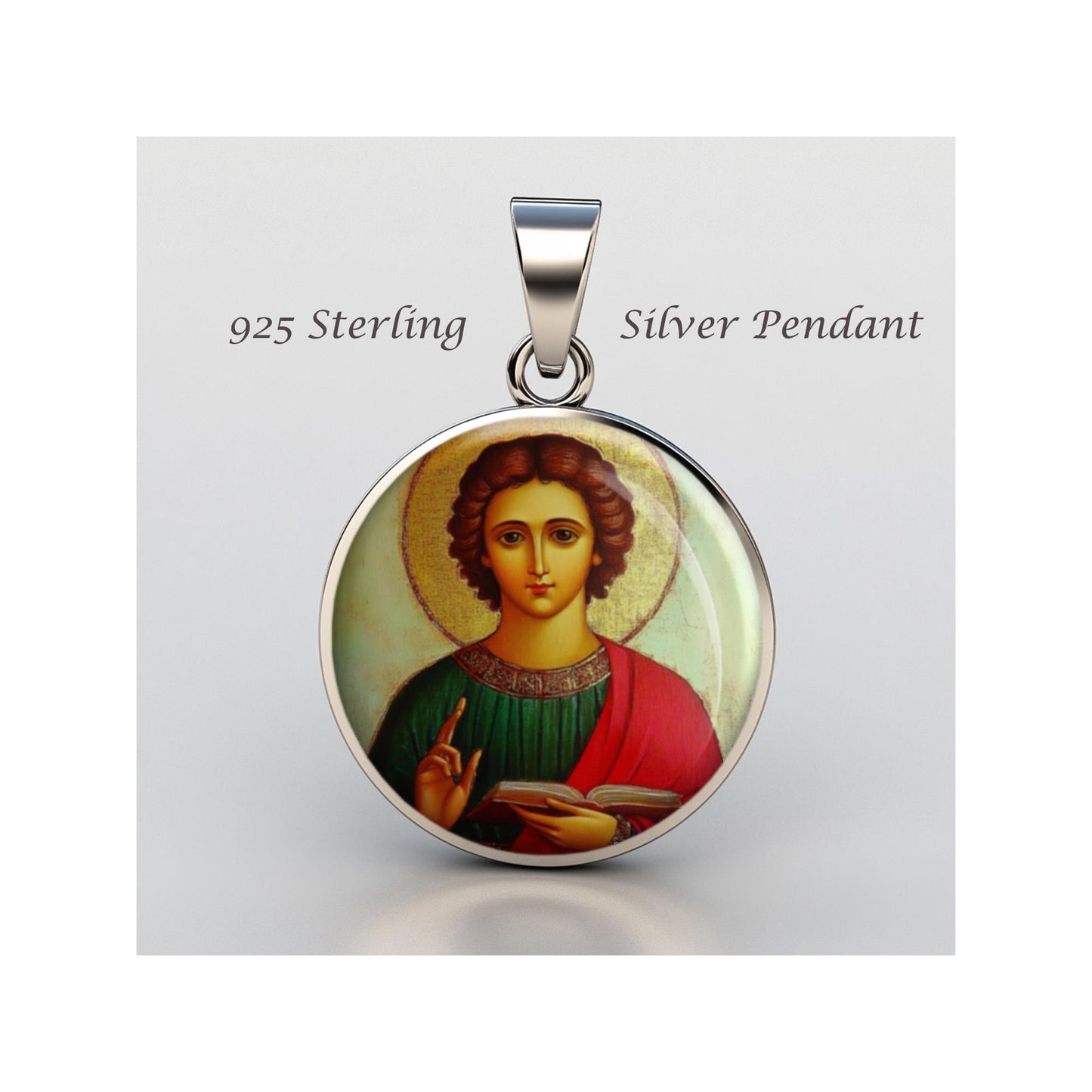 Saint Pantaleon Religious Devotional sterling silver 925 Christian Medal Patron Pendant