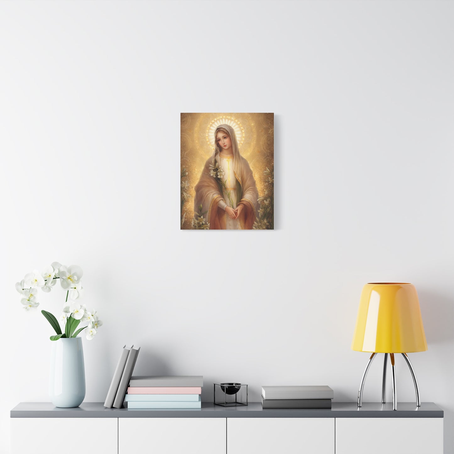 Ready to Hang - Mother Mary Our Lady of the Lilies Catholic Canvas Wall Art, Christian Decor