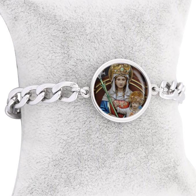 Our Lady Walsingham Mother Mary Curb Bracelet Gold or Silver tone Religious Jewelry Simple Chain