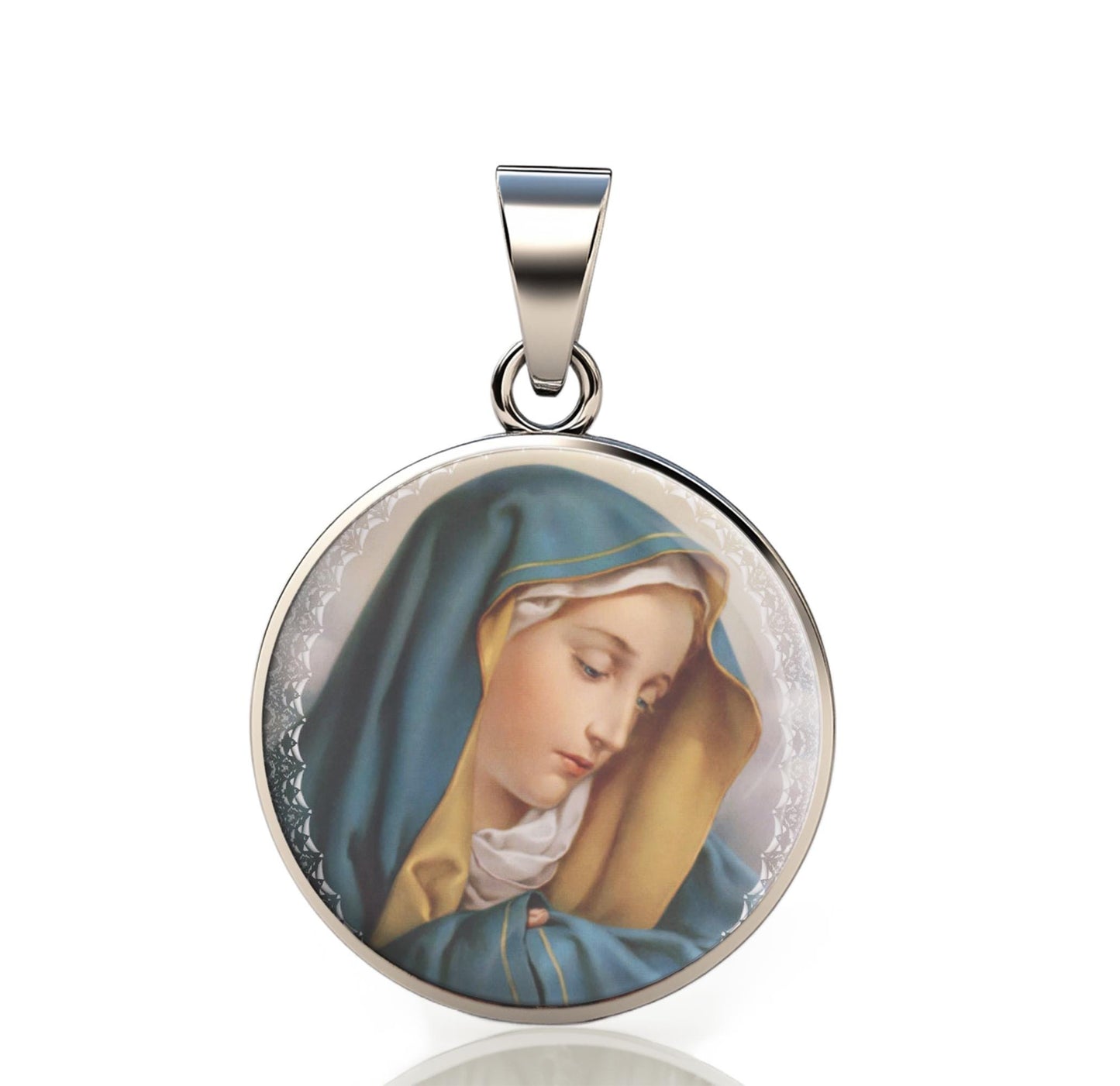 Our Lady Sorrows 925 Sterling Silver Round I Pendant Christian Religious Medal Small 20mm