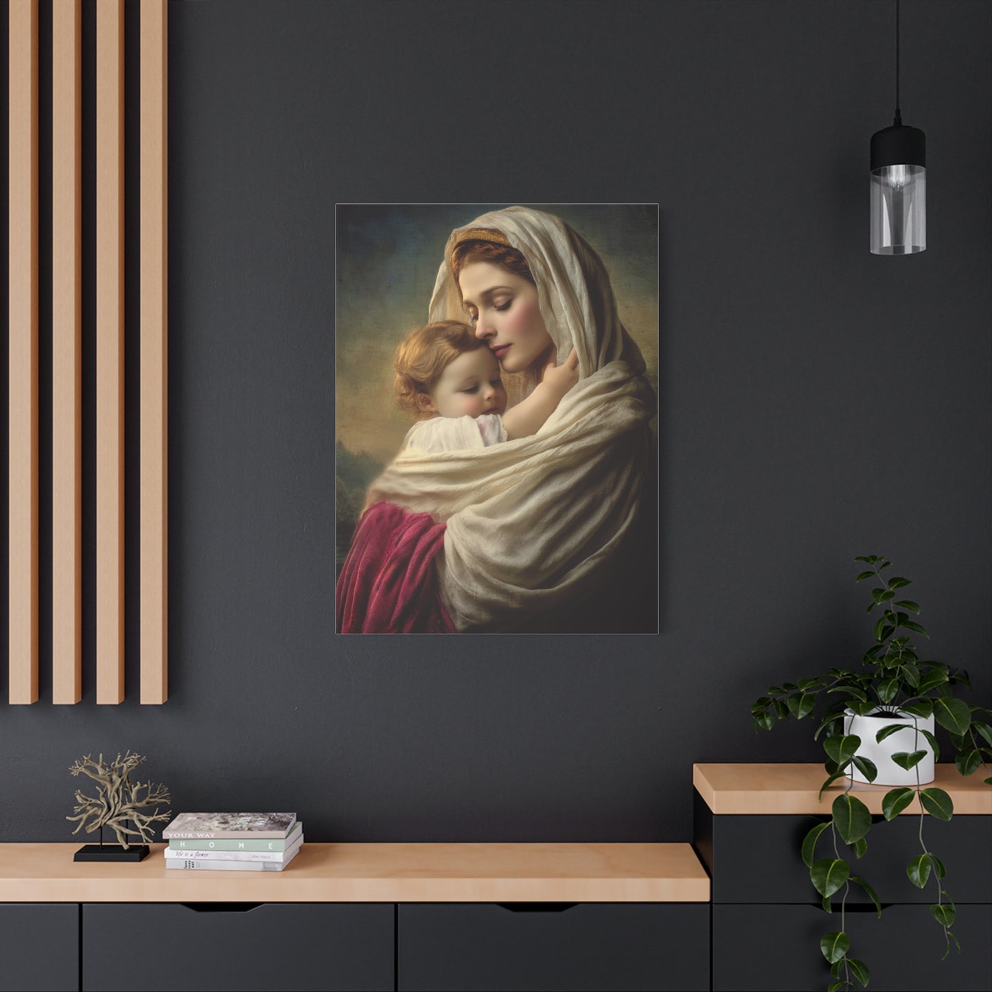 Blessed Mother Mary and Baby Jesus Catholic Canvas Wall Art, Christian Decor