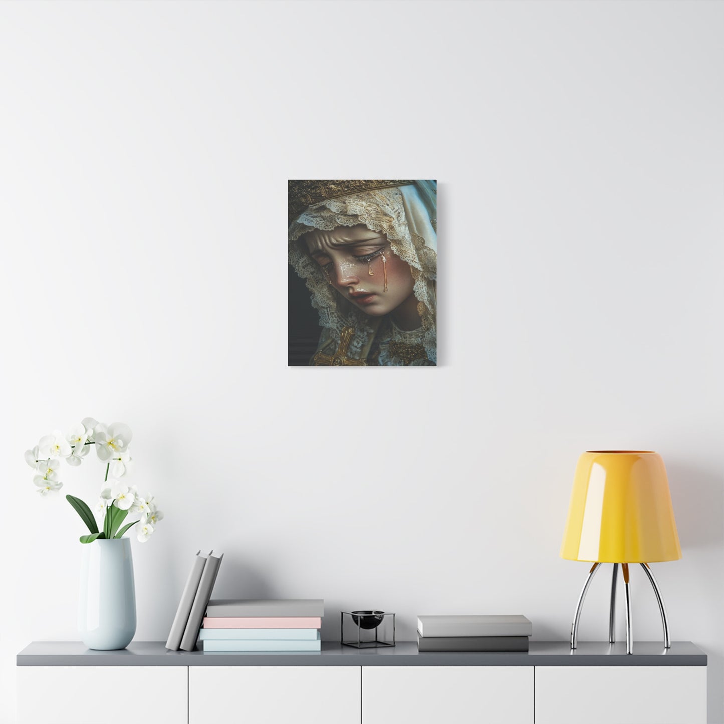 Sorrowful Mary - Holy Mary with Tears Catholic Canvas Wall Art, Christian Decor