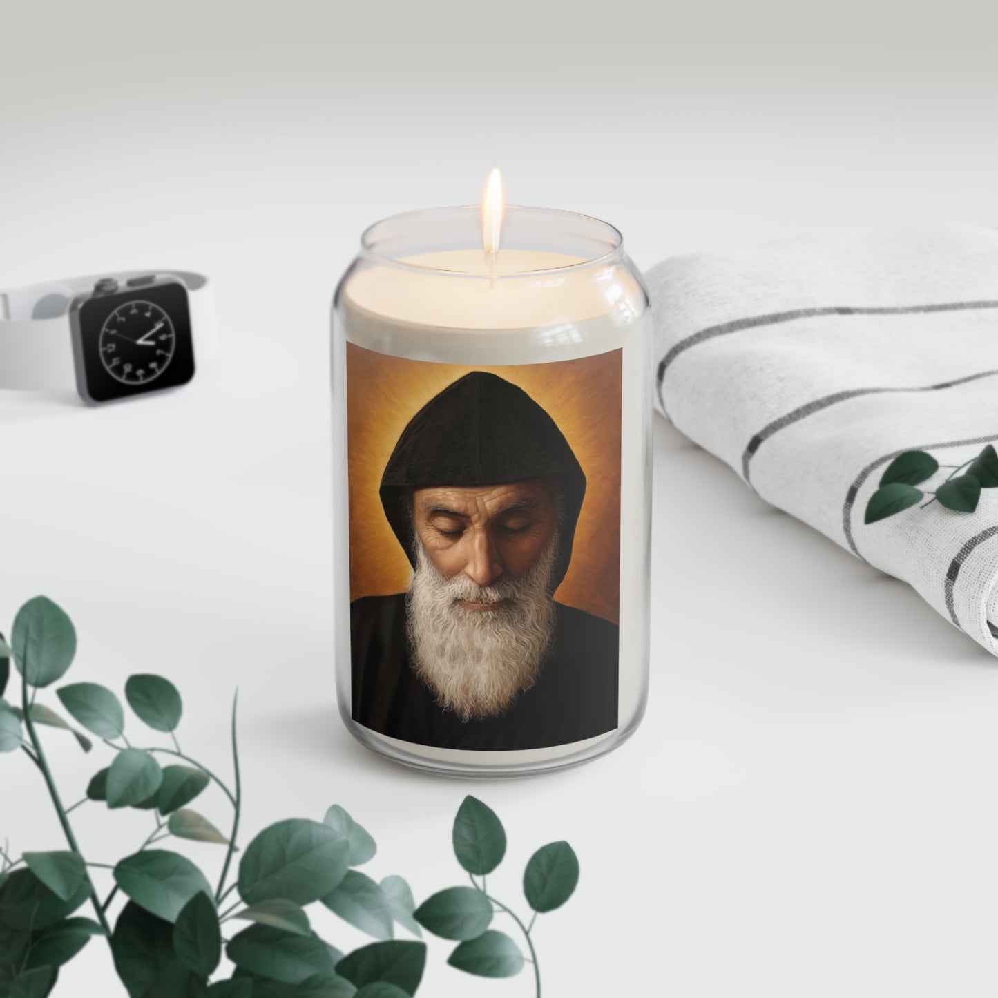 St. Charbel Makhlouf saint Catholic Serenity Scented Candle, 13.75oz | Relaxation Gift, Home Decor, Calm Atmosphere, Religious Decor